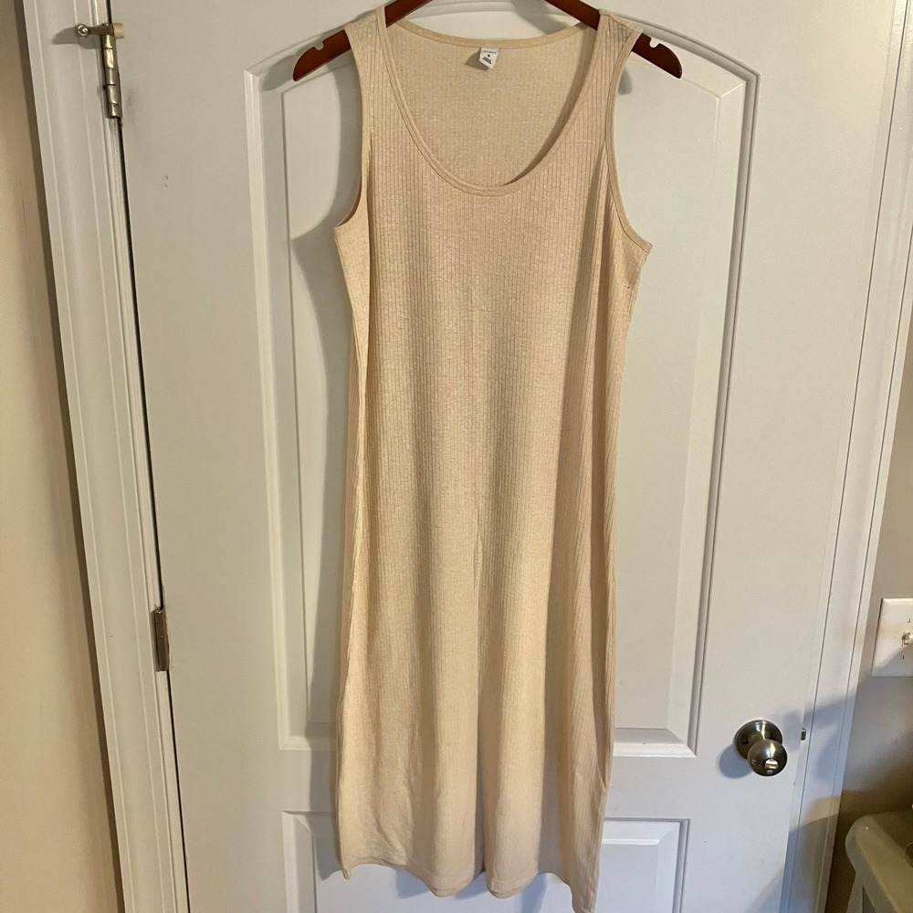 Old‎ Navy Fitted Sleeveless Rib-Knit Midi Tank Sweater Dress Heather Oatmeal (M)